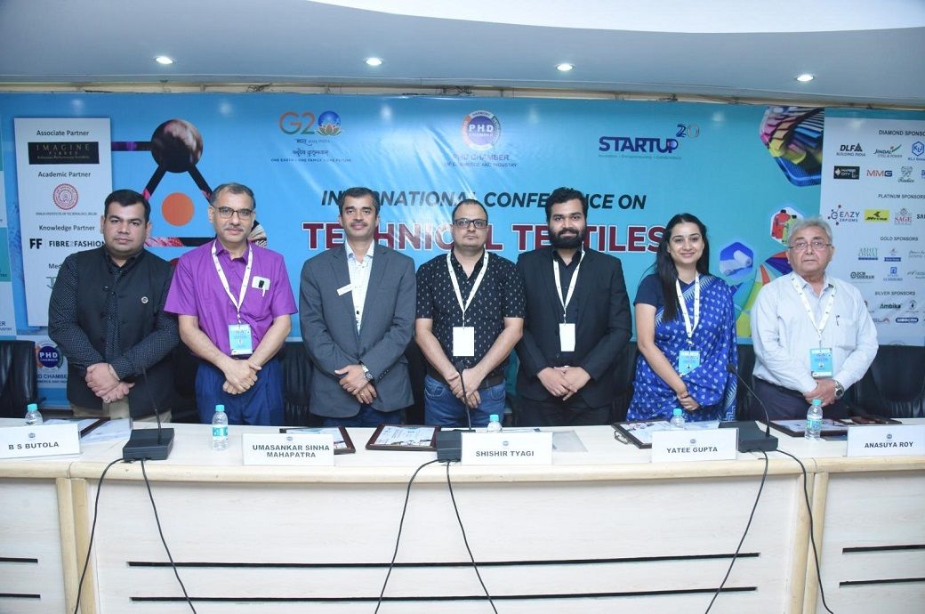 L-R: Mayank Chhatwal, BS Butola, Umasankar Sinha Mahapatra, Shishir Tyagi, Yatee Gupta, Anasuya Roy, and Dr. Ajay Kumar before the start of technical session at the conference. Pic: PHDCCI